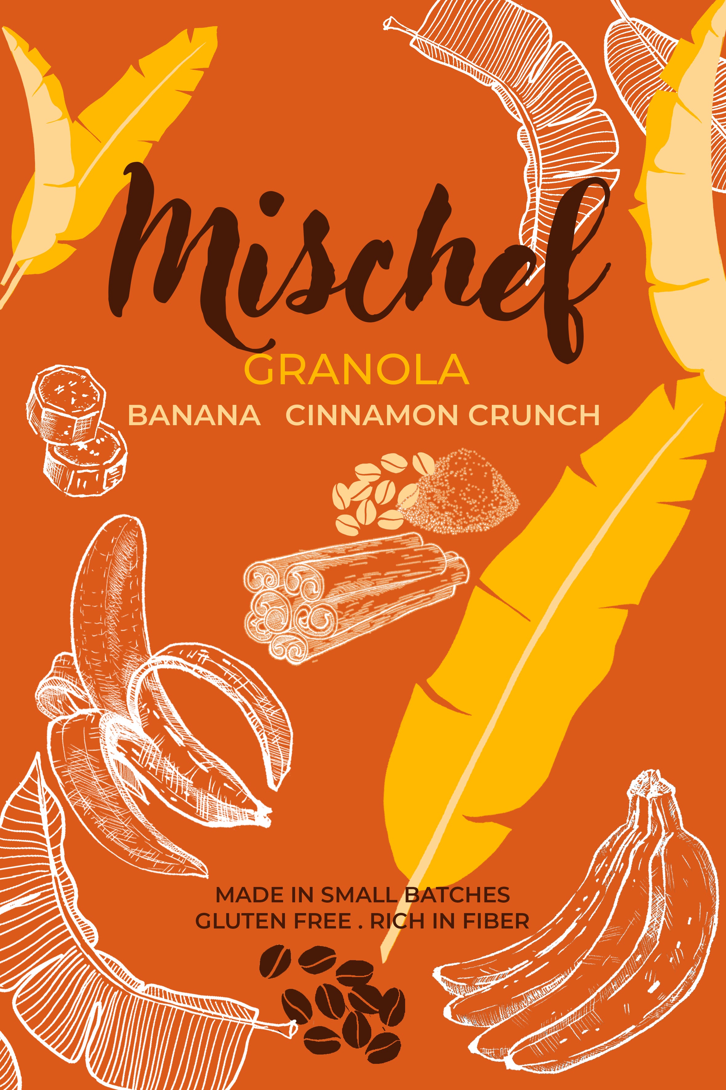 Banana cinnamon crunch granola with nuts – healthy breakfast cereal by Mischef
