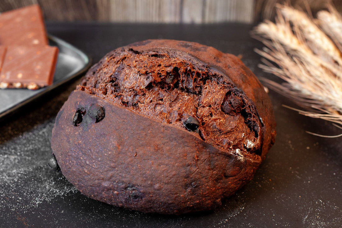 Soft, chewy chocolate raisin sourdough with rich cocoa and plump raisins