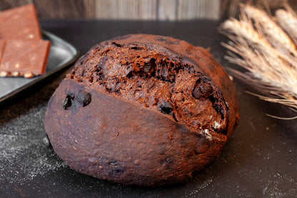 Soft, chewy chocolate raisin sourdough with rich cocoa and plump raisins