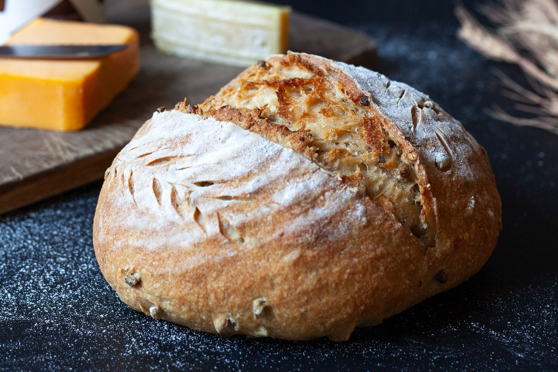Artisan Sprouted Lentil Sourdough loaf with a golden crust and rustic texture